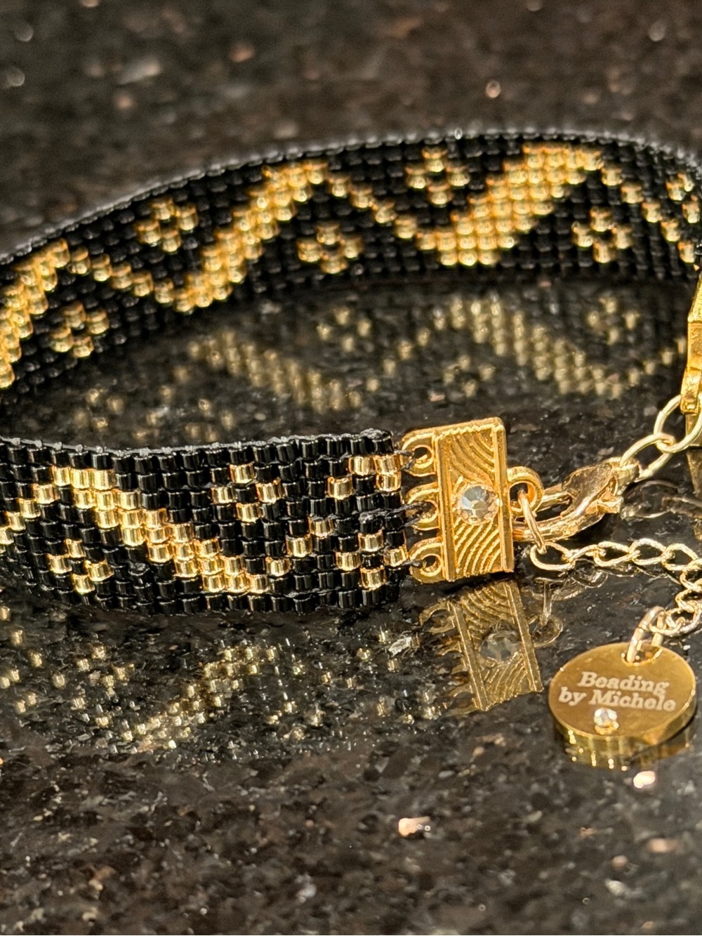 Black & Gold Art Deco Beaded Bracelet - Picture 9 of 11